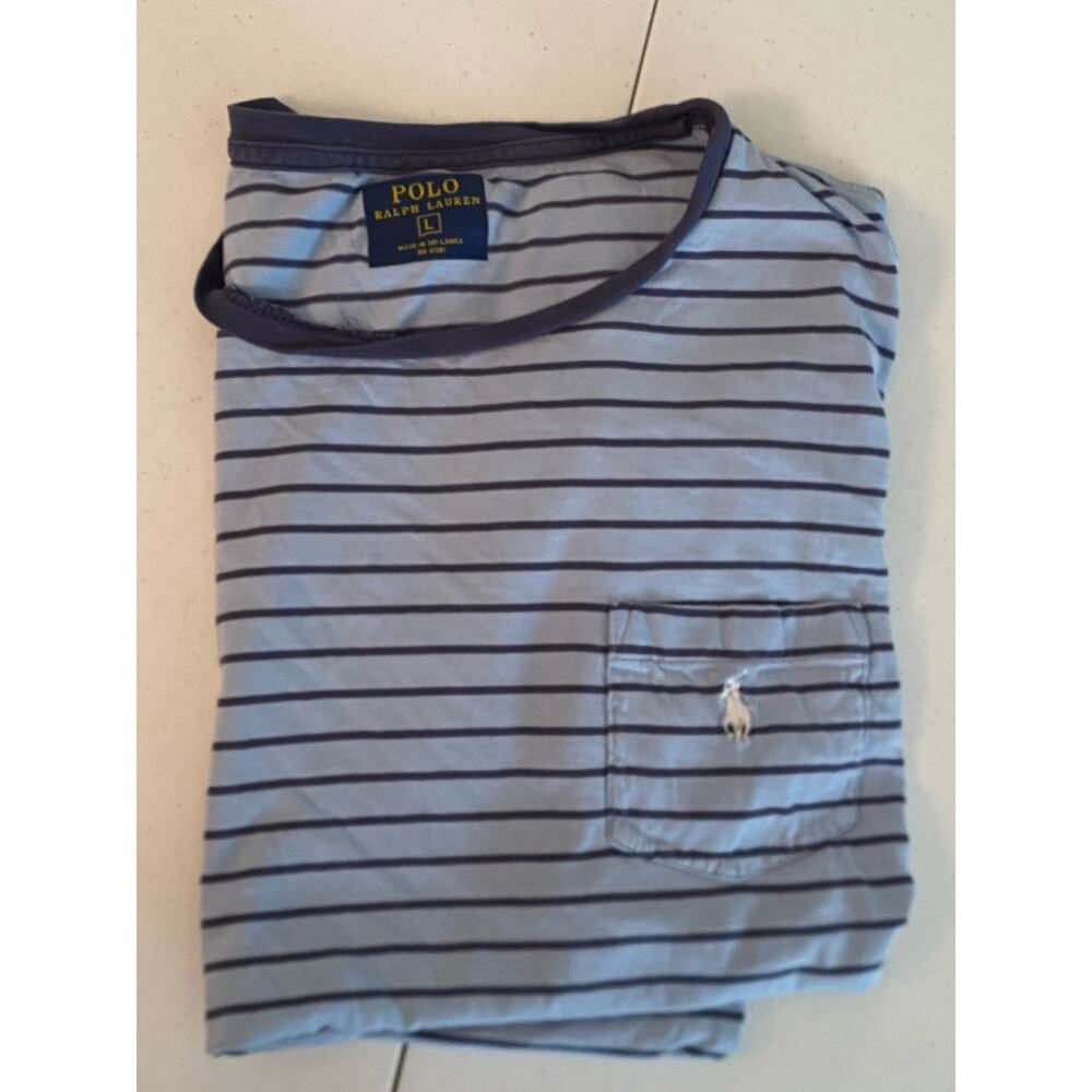 Polo Ralph Lauren Mens Size L Blue Striped Short Sleeve Crew Neck Shirt